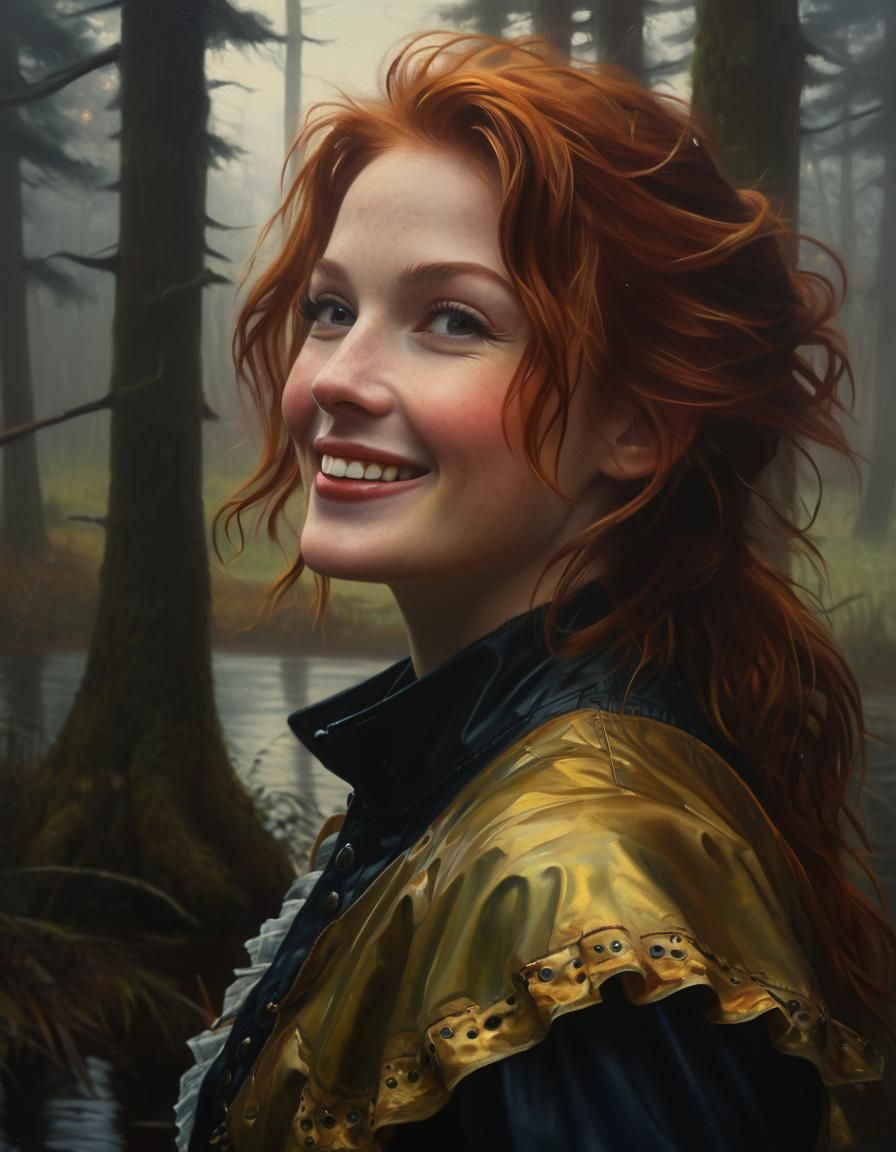 Woman in Misty Forest: Oil Painting Portrait