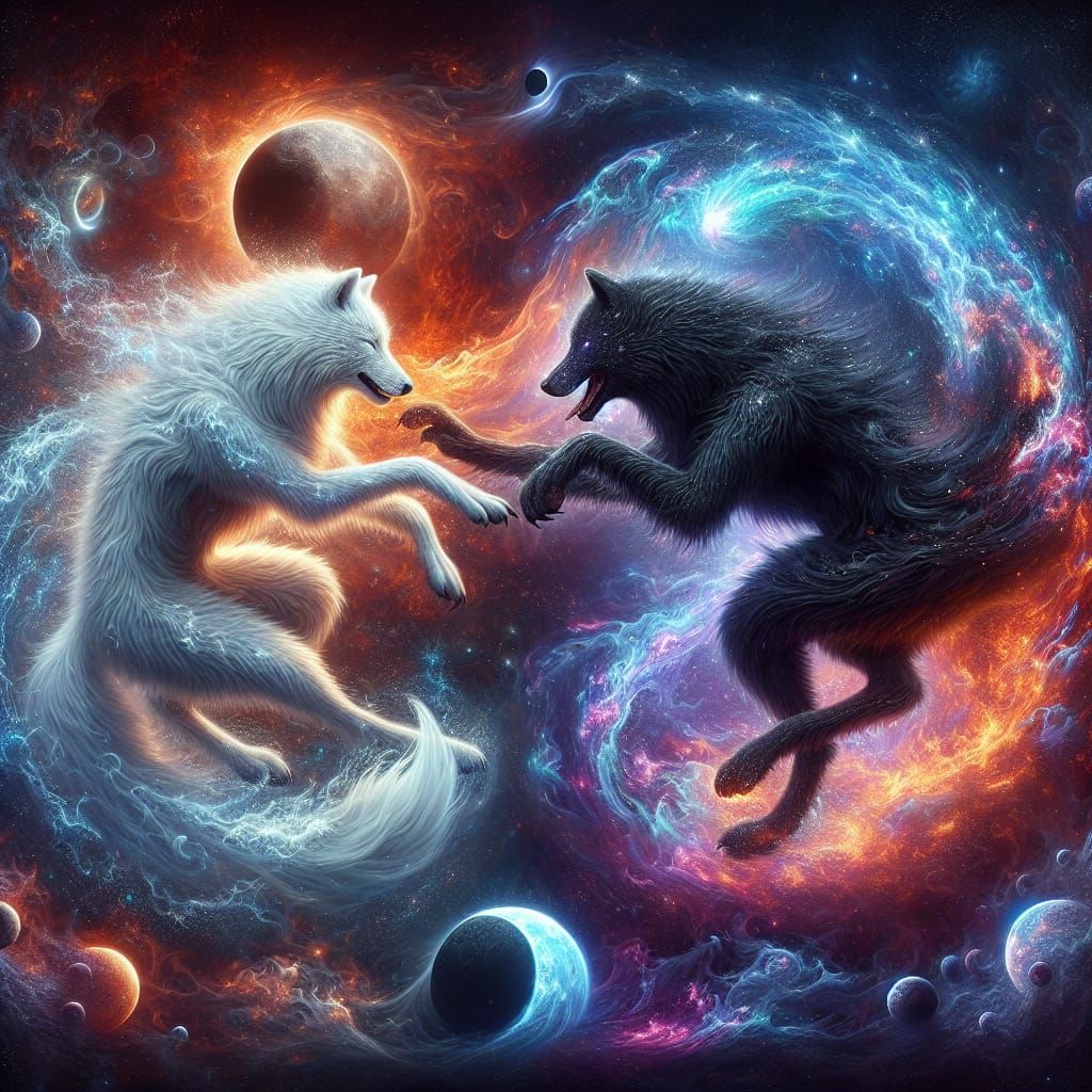 Yin Yang Wolves: Iridescent Cosmic Battle