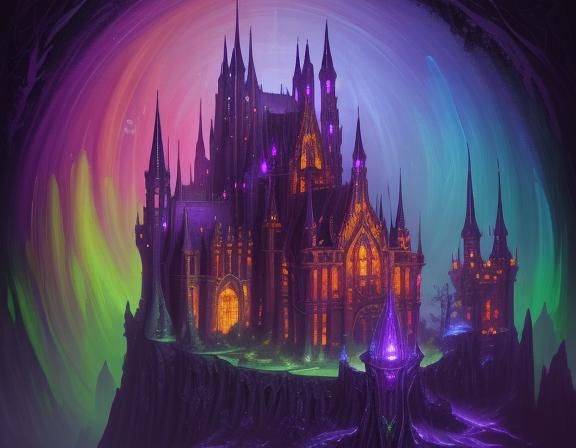 Psychedelic Fantasy Castle with Eerie Glow