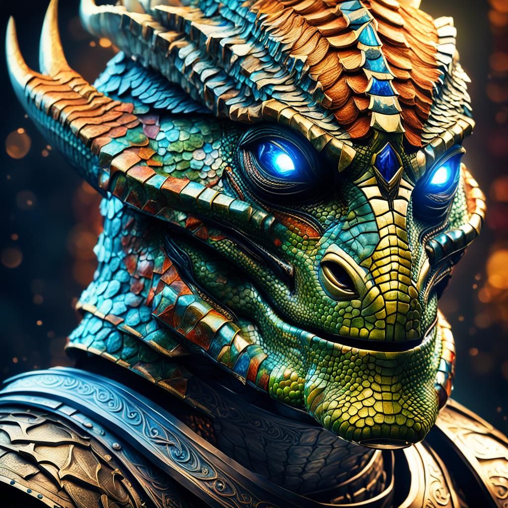 Medieval Reptilian Knight in Hyper-Realistic Digital Armor