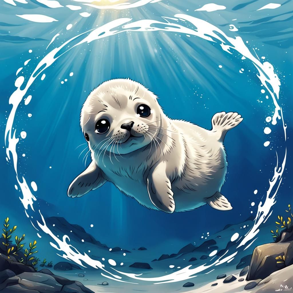 Adorable Baby Seal in Anime Style