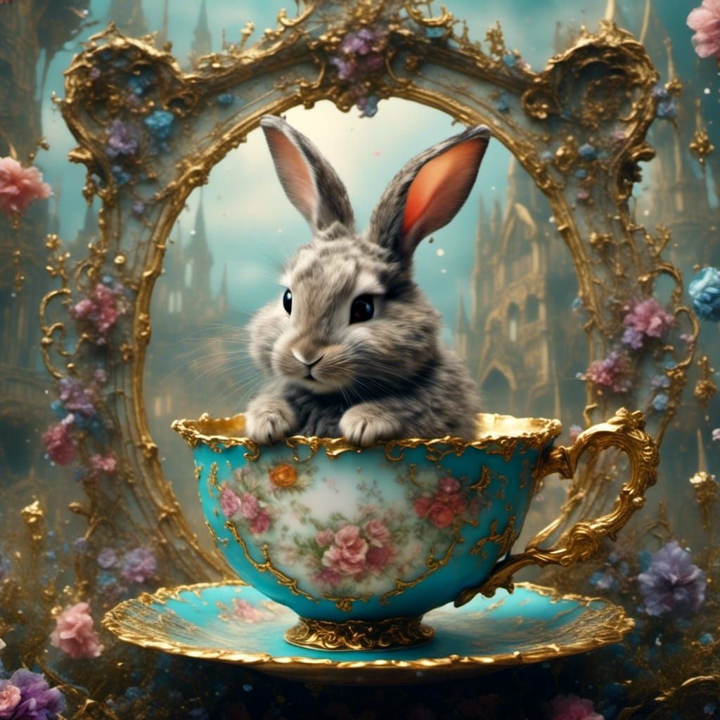 Ethereal Bunnies in a Teacup Fantasy Art