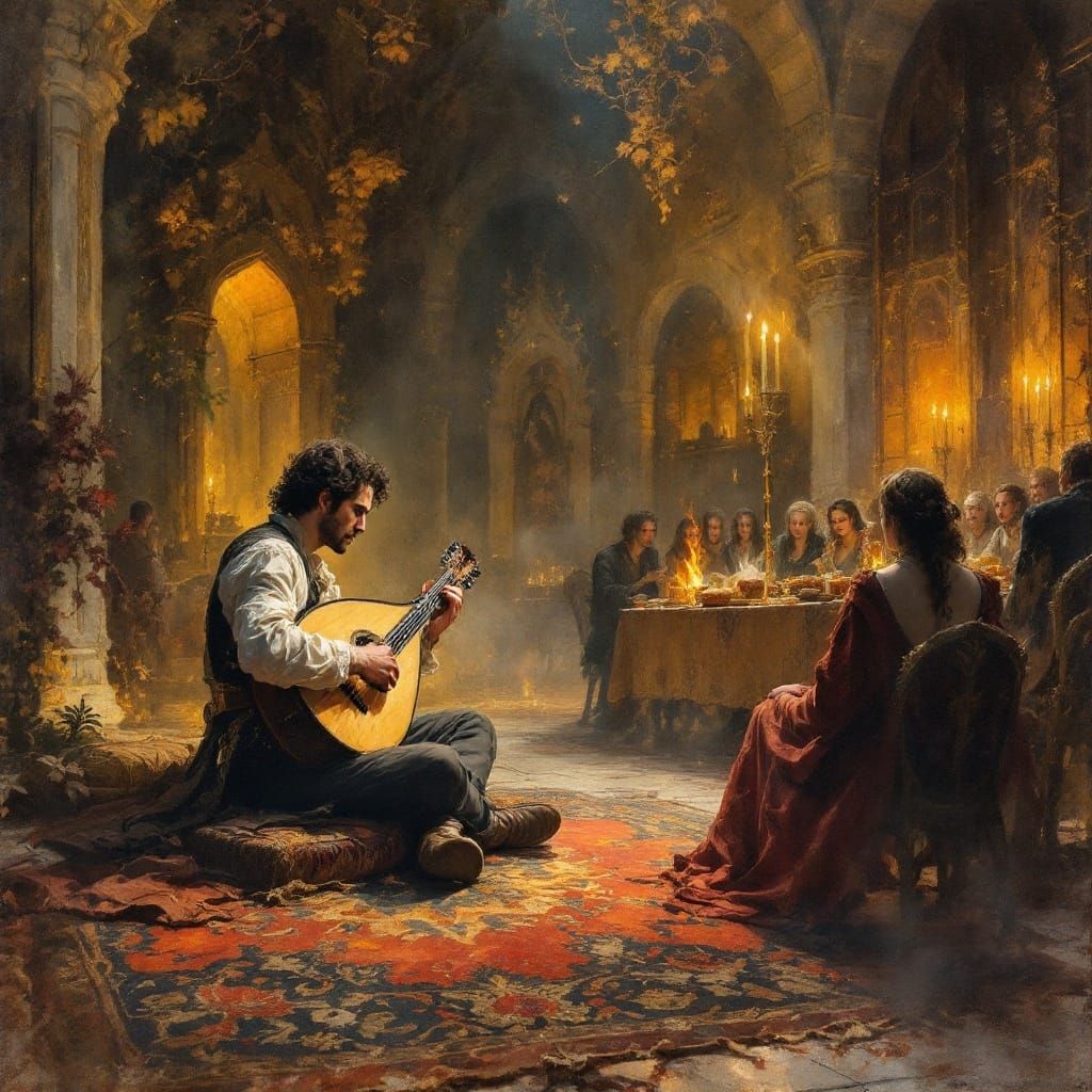 Elegant Troubadour Entertains Castle Audience in Opulent 19t...