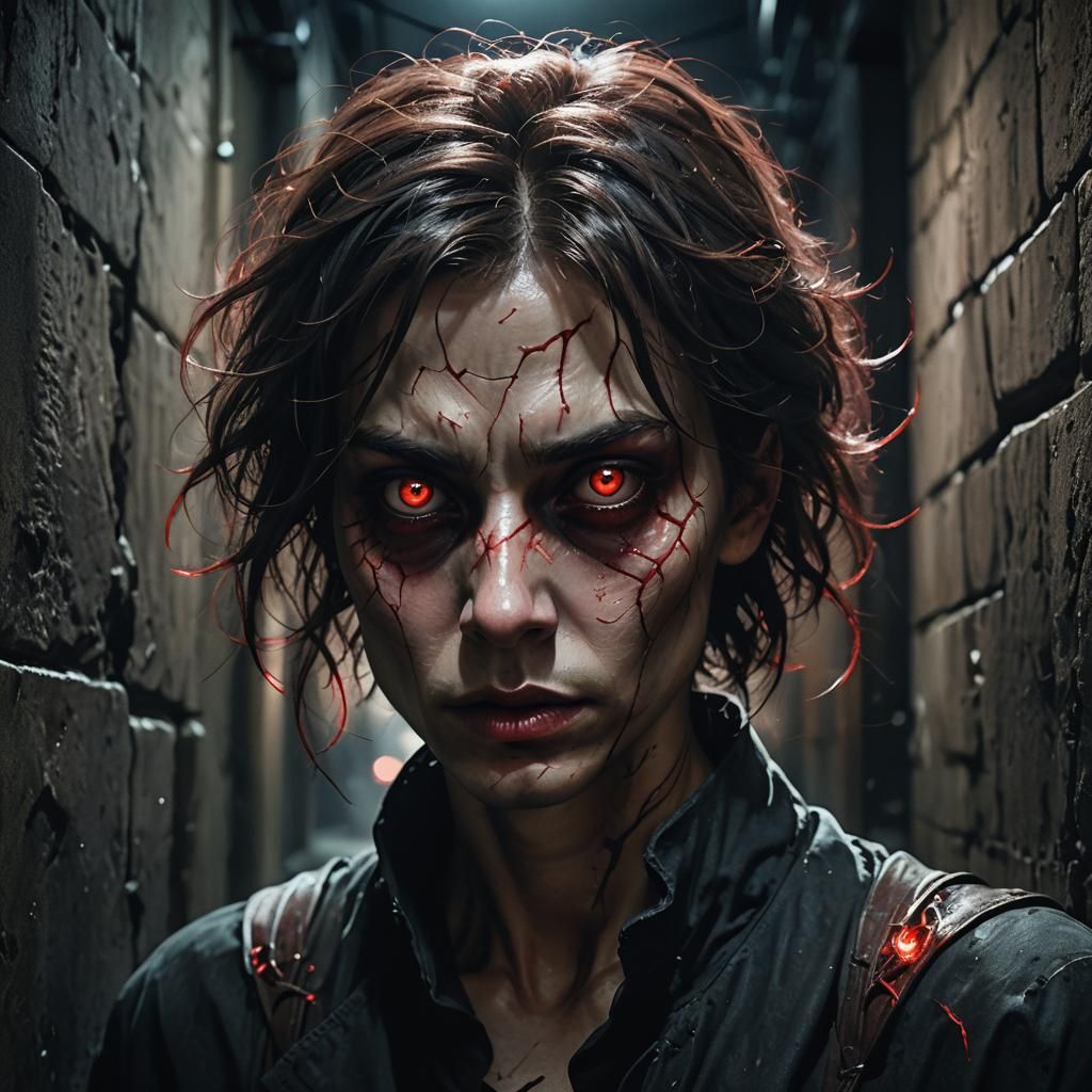 Dark Fantasy Portrait: Possessed Person in Alleyway