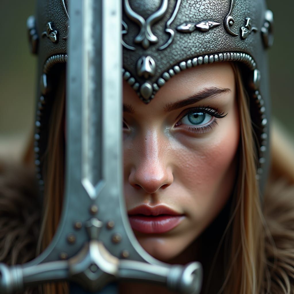 Fierce Viking Shieldmaiden with Valkyrie Reflection
