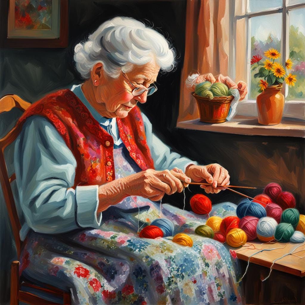 Grandma knitting a cover
