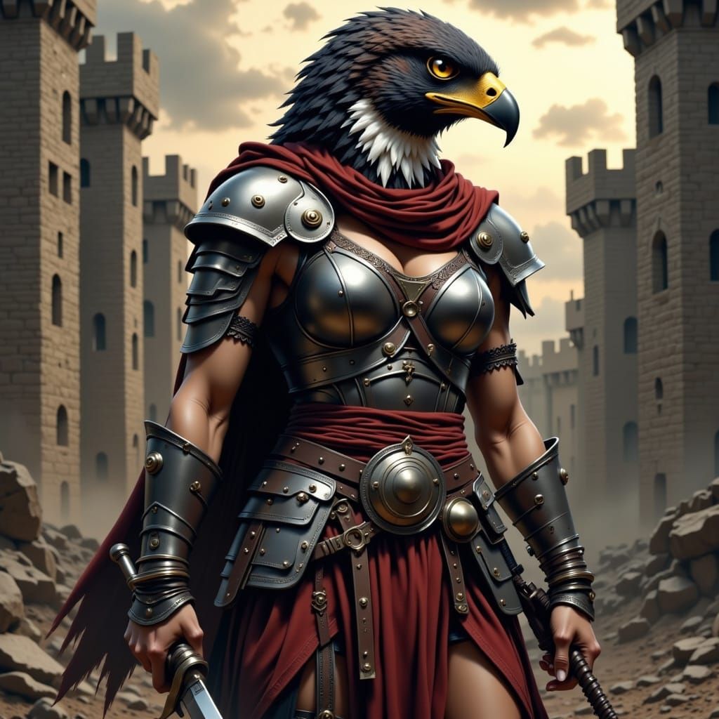 Falcon Headed Barbarian Warrior Goddess Storms the Castle
