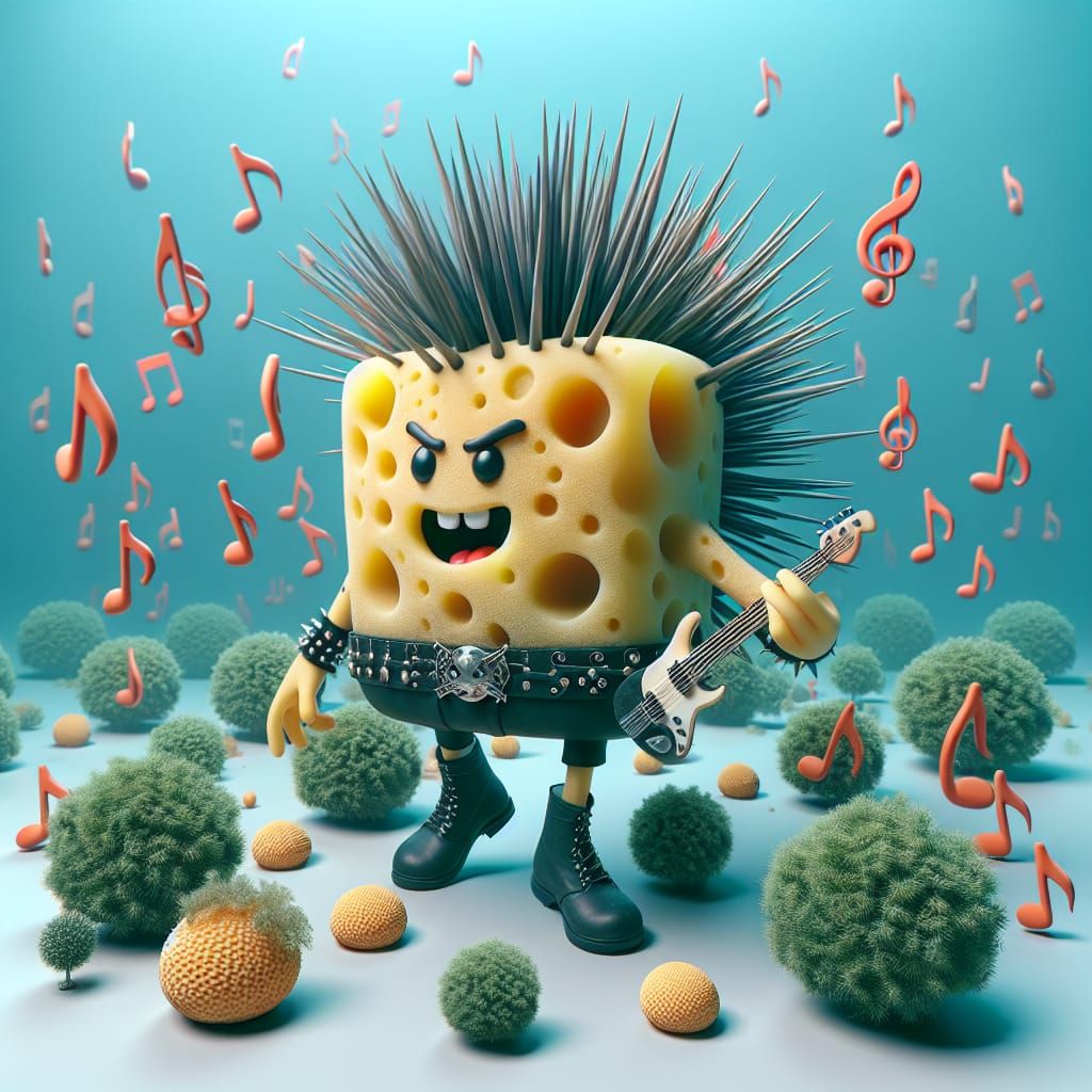 Punk Rock Sponge in Underwater Fantasy World