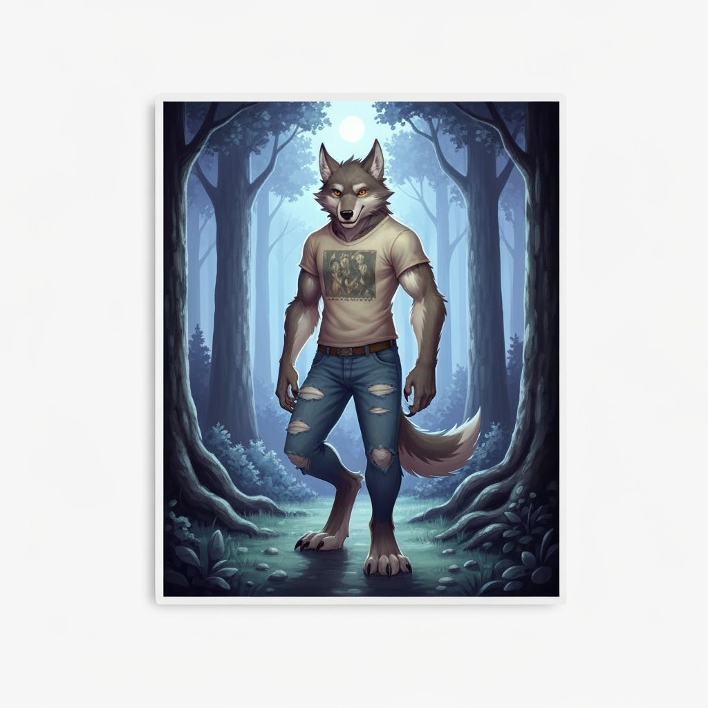 Charming Werewolf in Moonlit Forest, Detailed Fur Texture