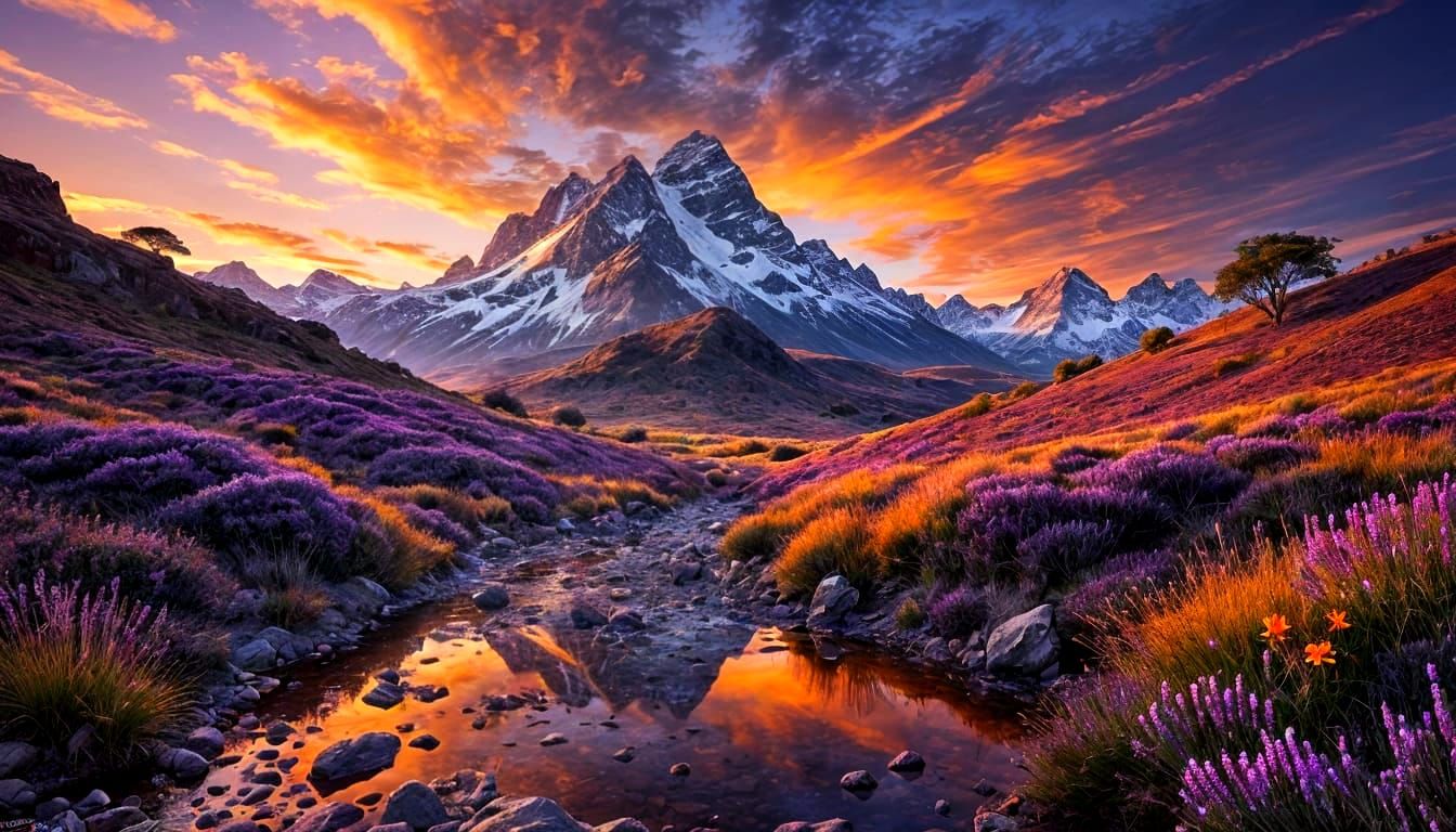 Surreal Sunset Landscape in Vibrant Purple and Orange
