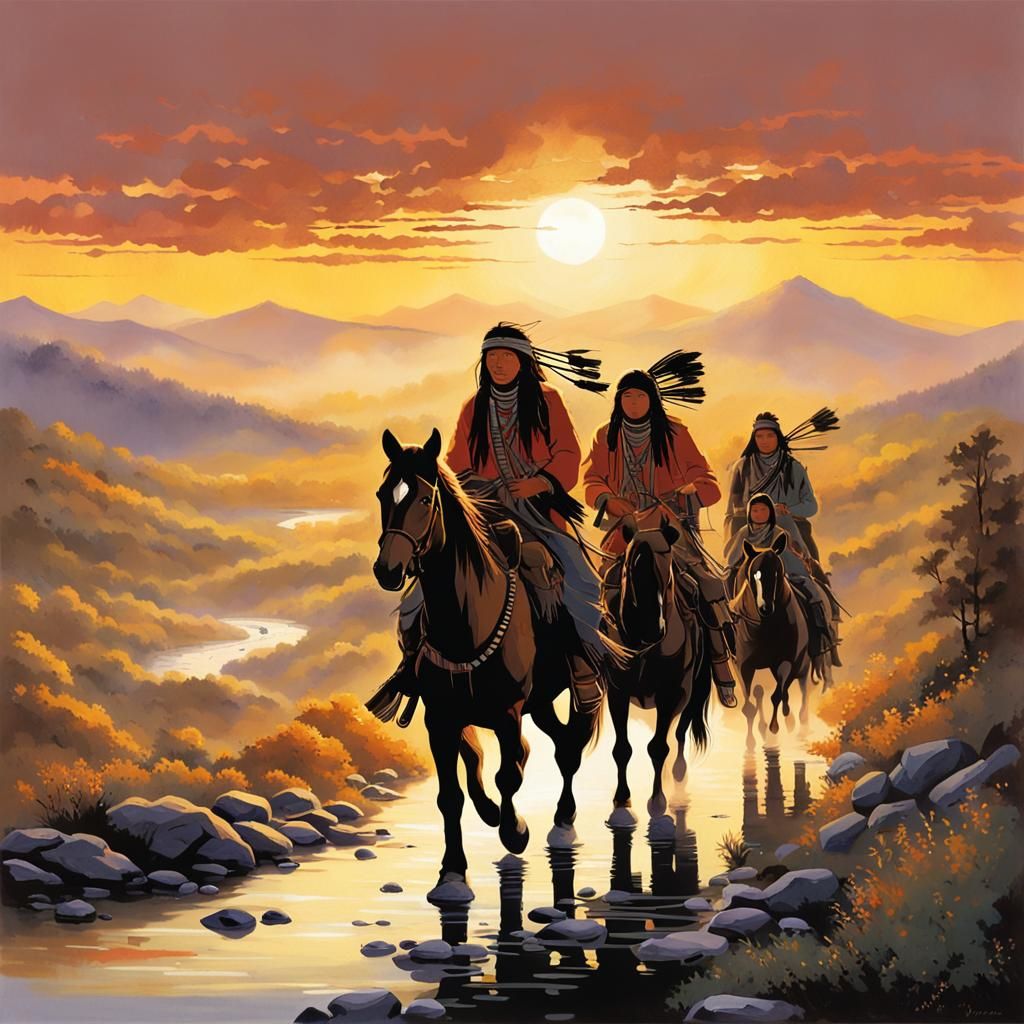 Apache Family Ride at Dawn: Anime Style