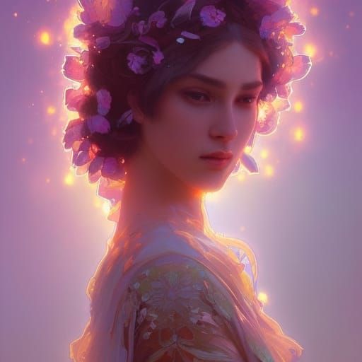 Luminous Flowers Portrait in Hyperdetailed Style