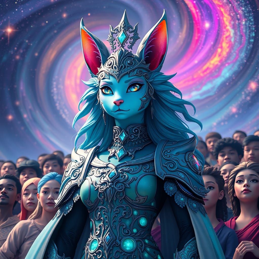 Feline Queen in Cosmic Dance of Time and Space