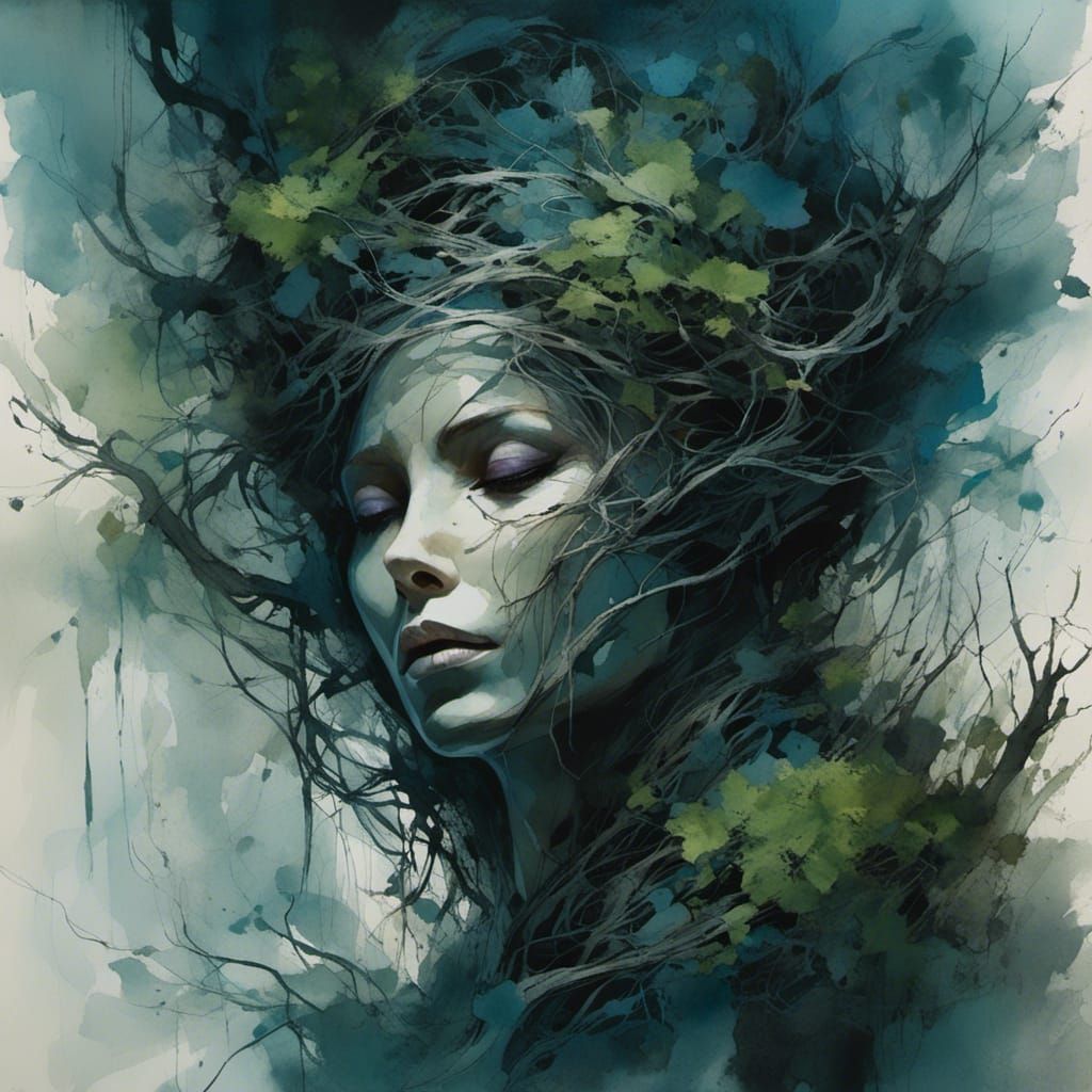 Dark Fantasy Portrait of Woman with Roots