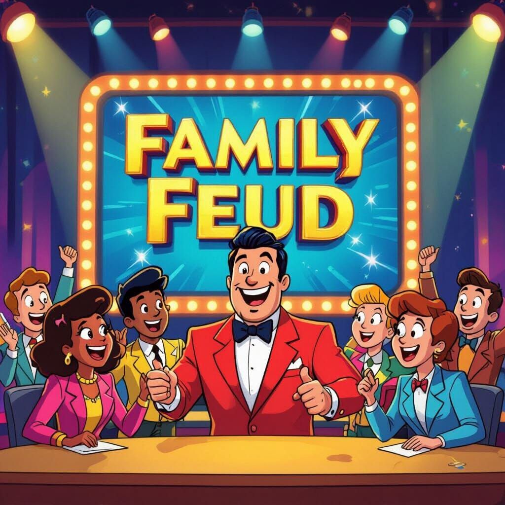 Vibrant 'Family Feud' Game Show Set in Cartoon Style
