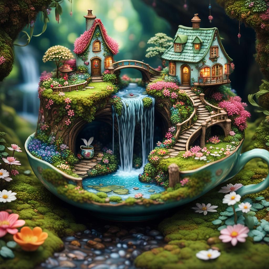 Lush Miniature Forest Inside Ornamental Teacup