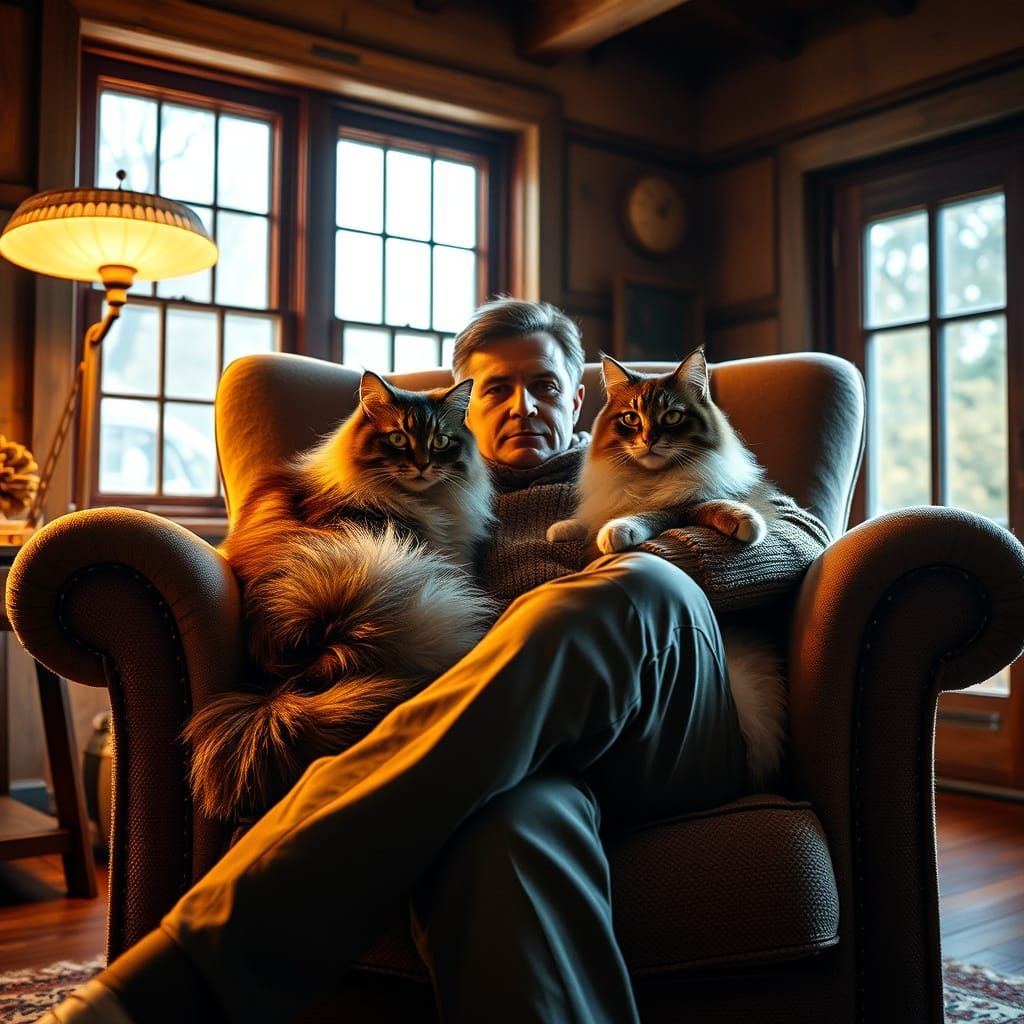 Warm Photorealistic Scene of Man with Majestic Norwegian For...