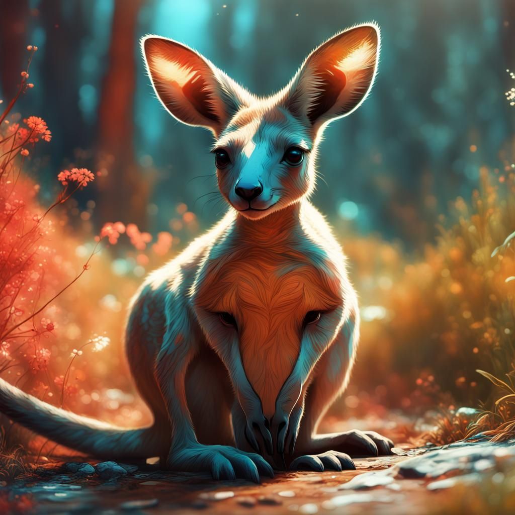 Opulent Baby Kangaroo: Detailed Fantasy Art