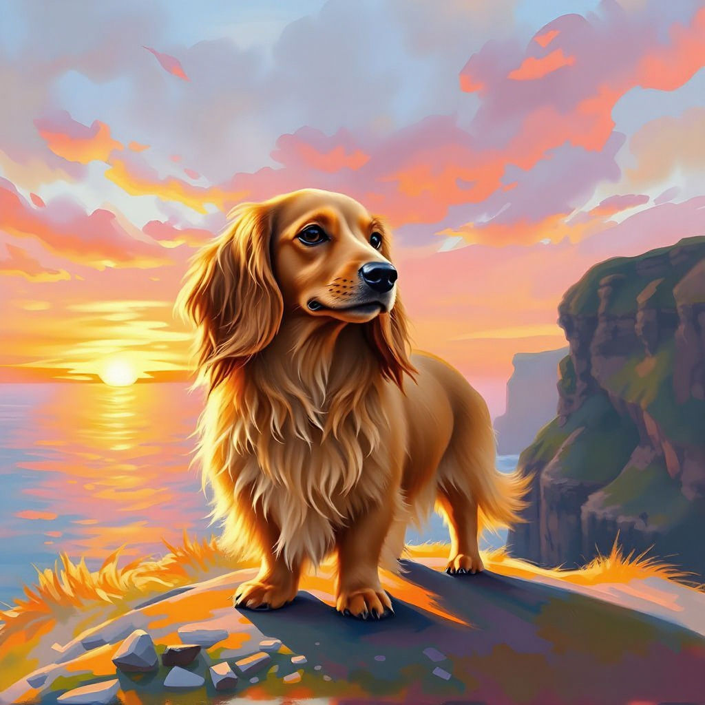 Dachshund at Cliffs of Moher Sunset: Impressionism
