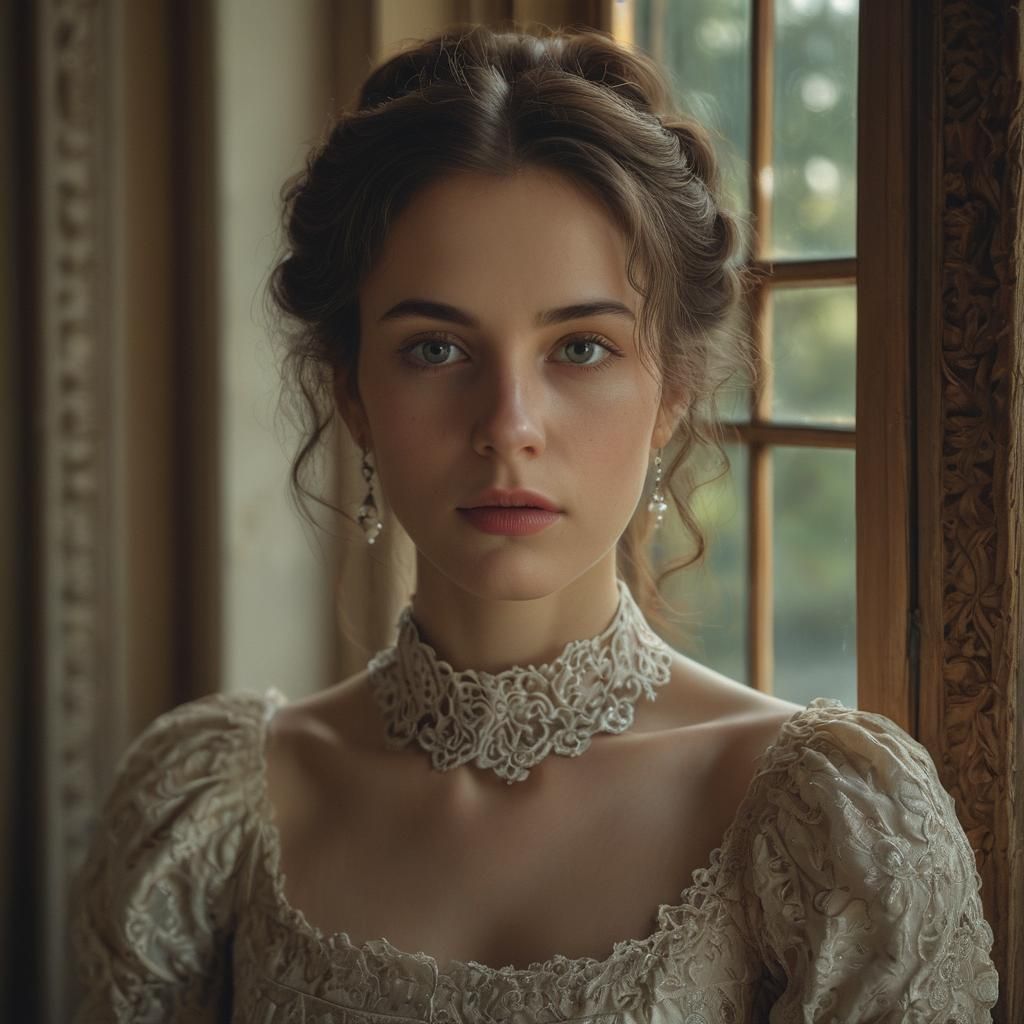 Victorian Woman Portrait with Elizabethan Elegance