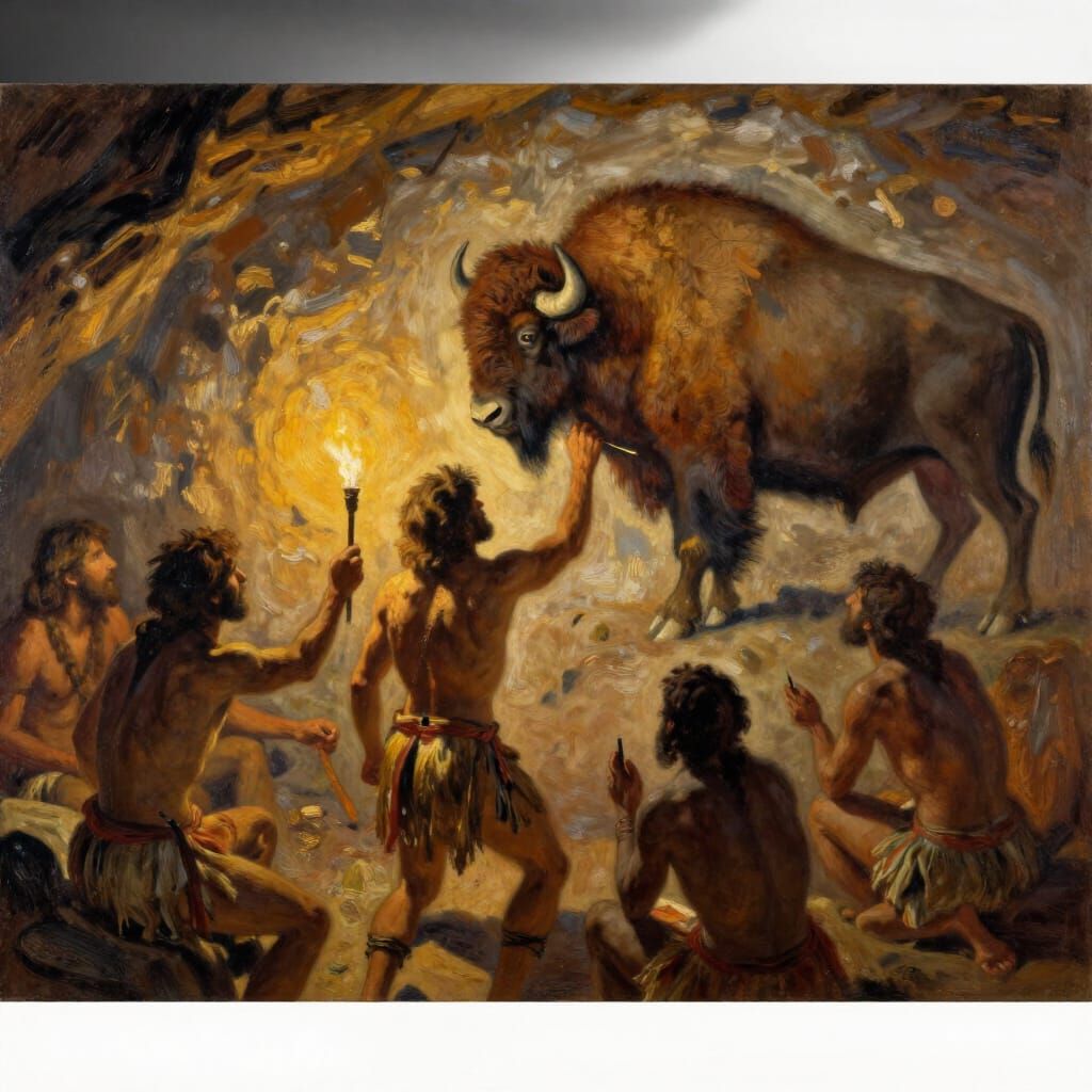 Prehistoric Artist Paints Bison in Impressionist Style
