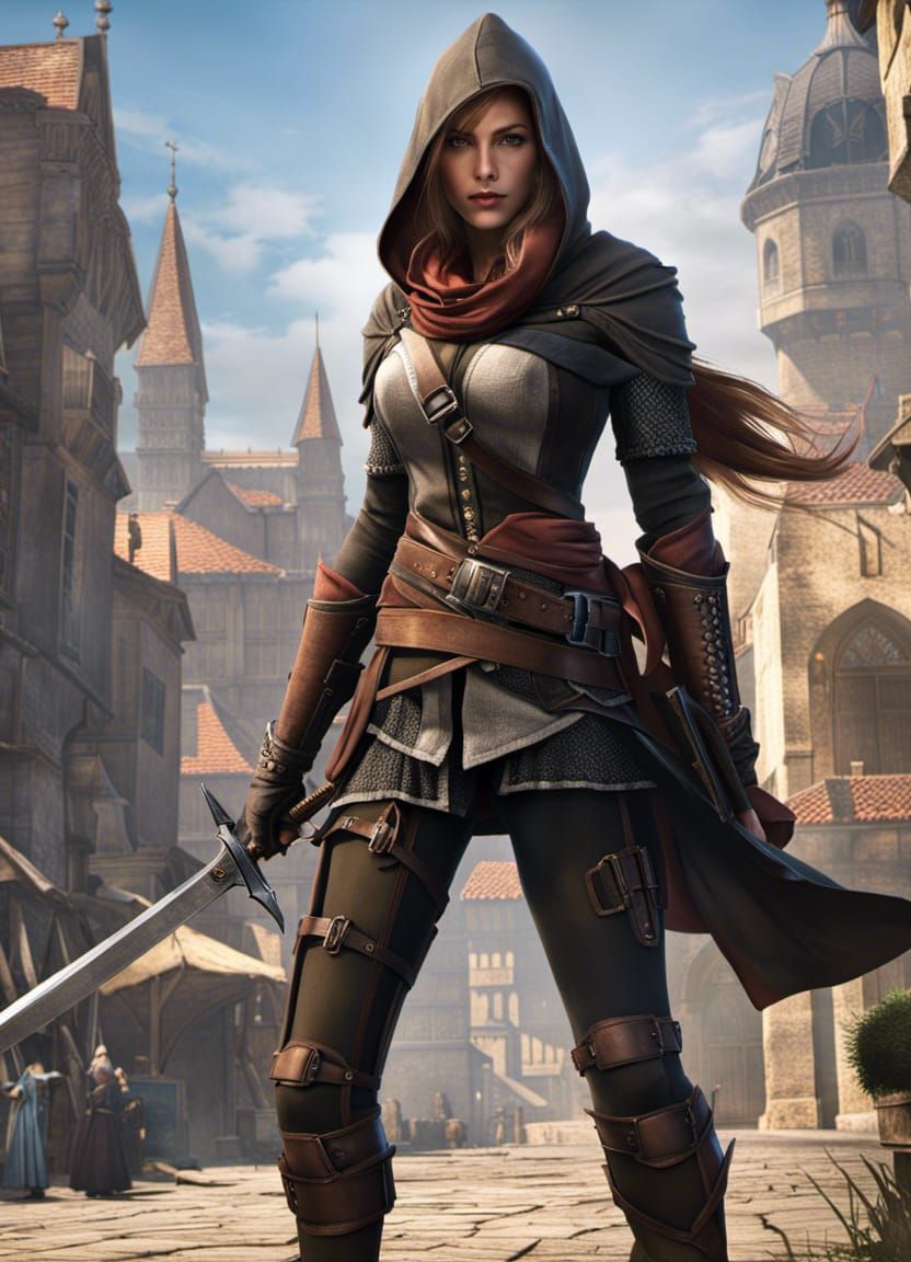 Female Assassin in Medieval City: Detailed Render