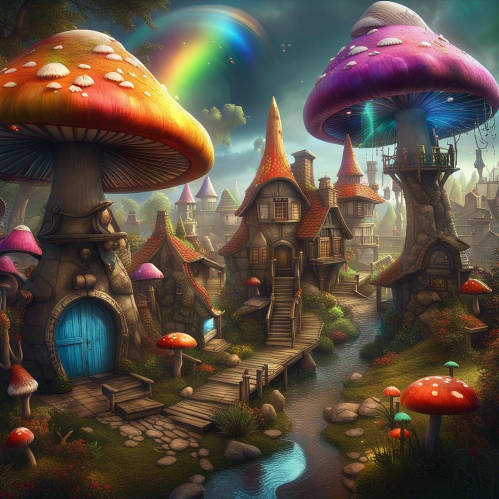 Enchanted Mushroom Village in 3D Game Style