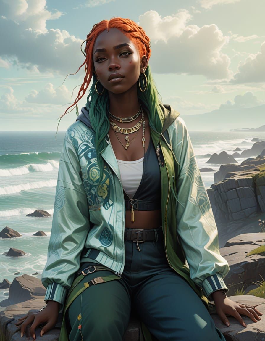 Tidalpunk Goddess in Shimmering Greens