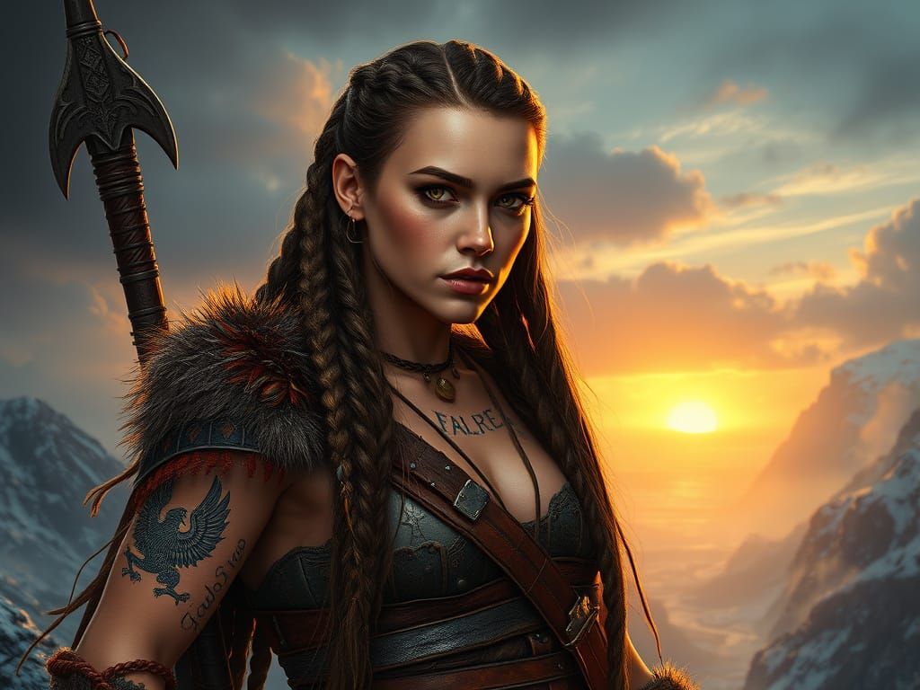 Epic Viking Warrior in Leather and Fur Armor