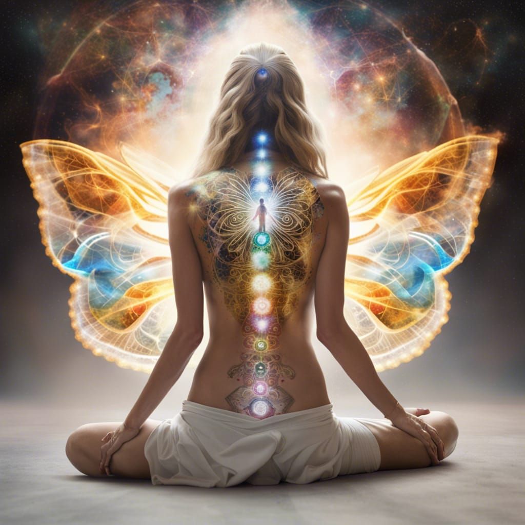 Glowing Kundalini Woman with Butterfly Wings