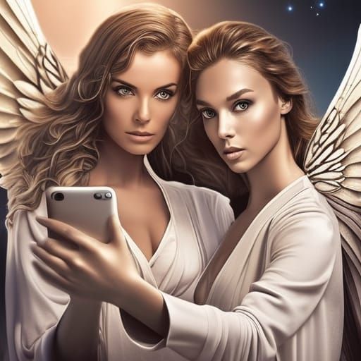 a female and an Angel take a selfie