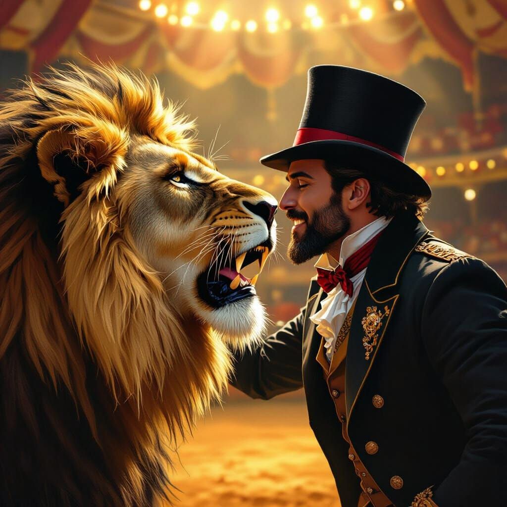 Lion Tamer's Brave Act in Vintage Circus Arena