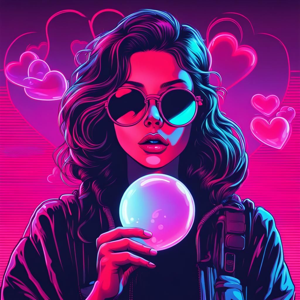 Heart Bubble in Synthwave Neon Style