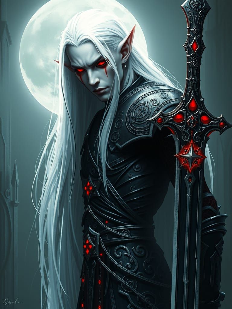 Ethereal Albino Elric of Melniboné, Haunted by Ancient Wisdo...