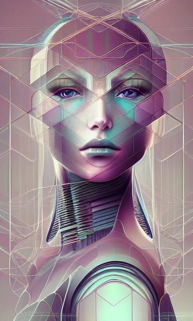 Hyperdetailed Android in Geometric Surreal Digital Art