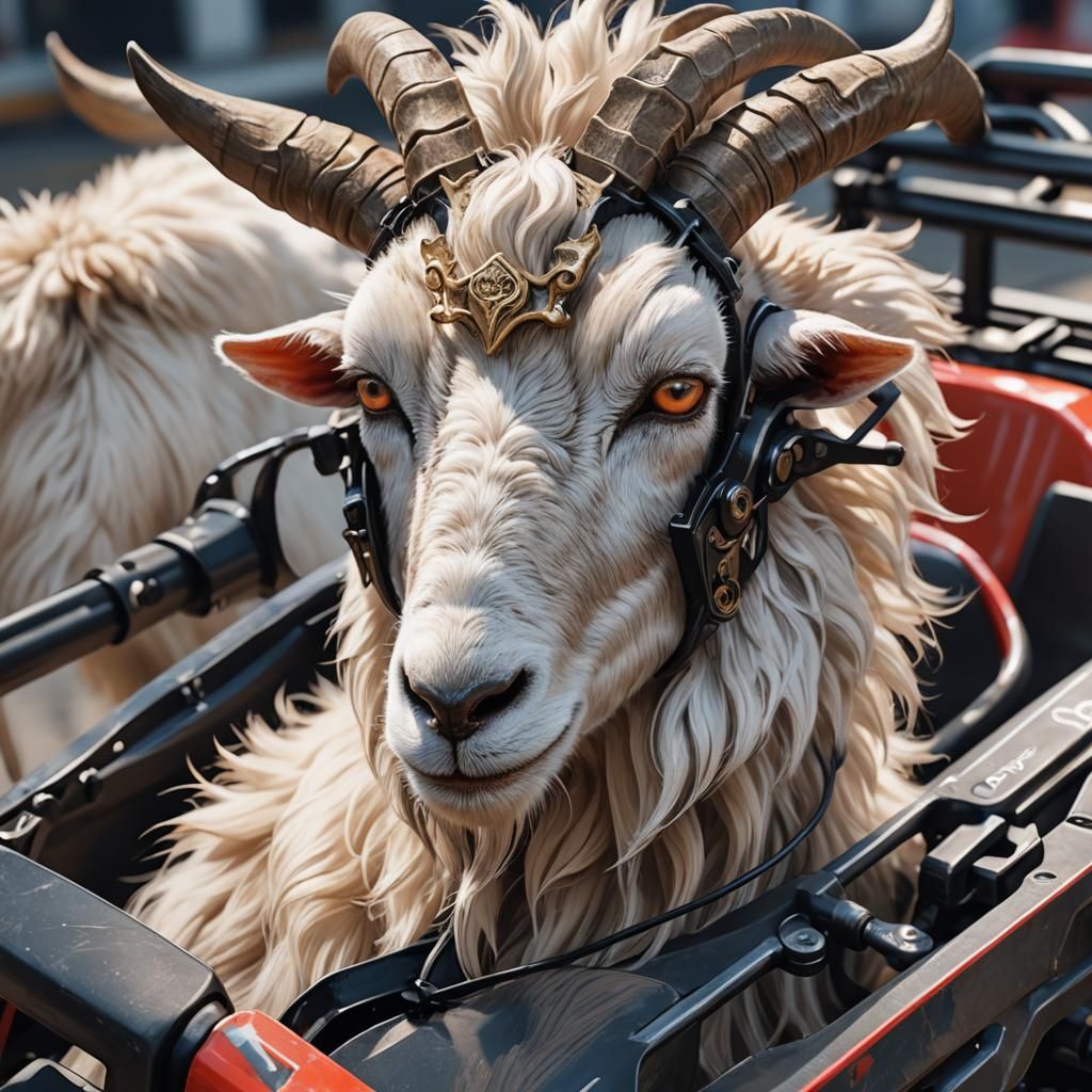 Goat-Pulled Go-Cart in Detailed Anime Style