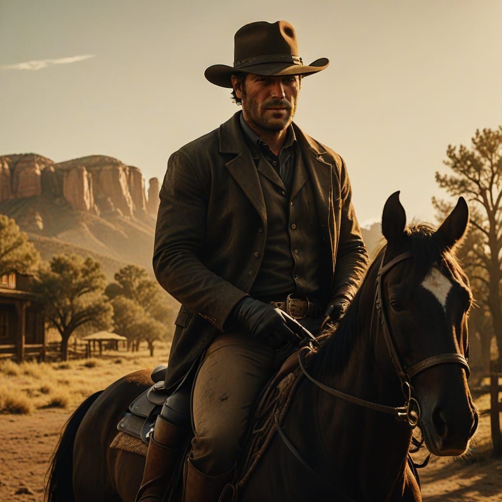 Arthur Morgan Rides at Golden Hour: Film Noir Western