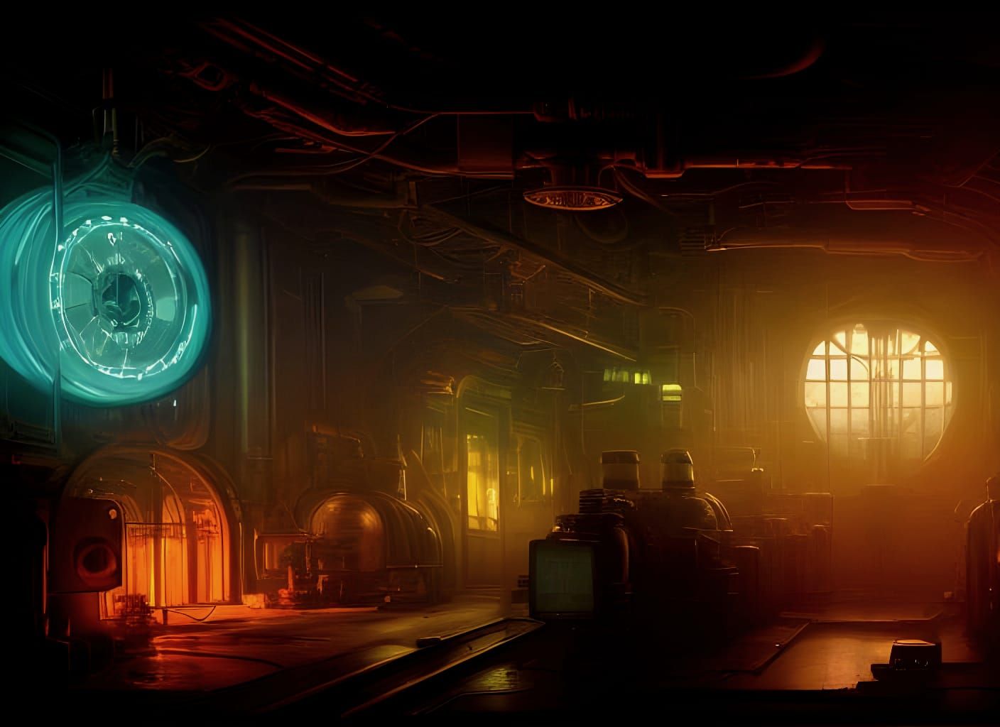 Steampunk Teleport Tube in Dieselpunk Lab