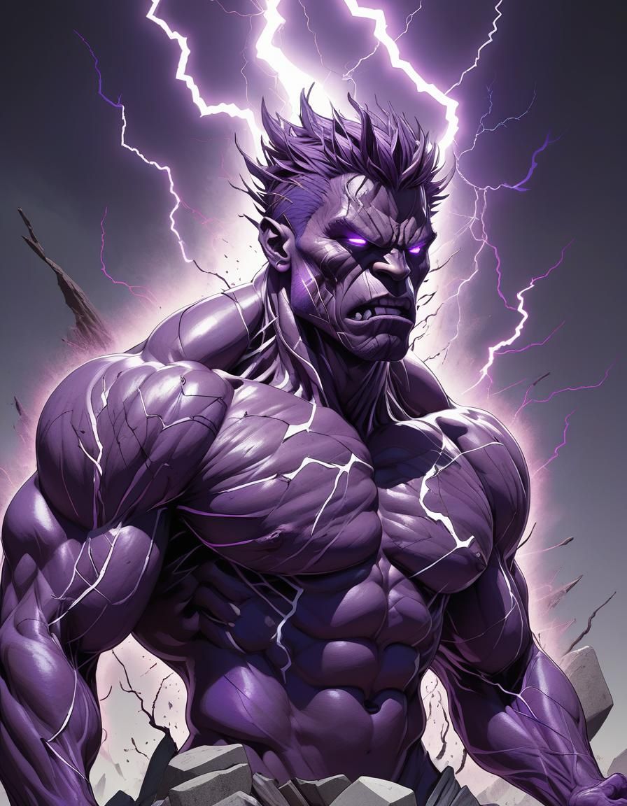 Muscular Rock Monster Morphing into Lightning