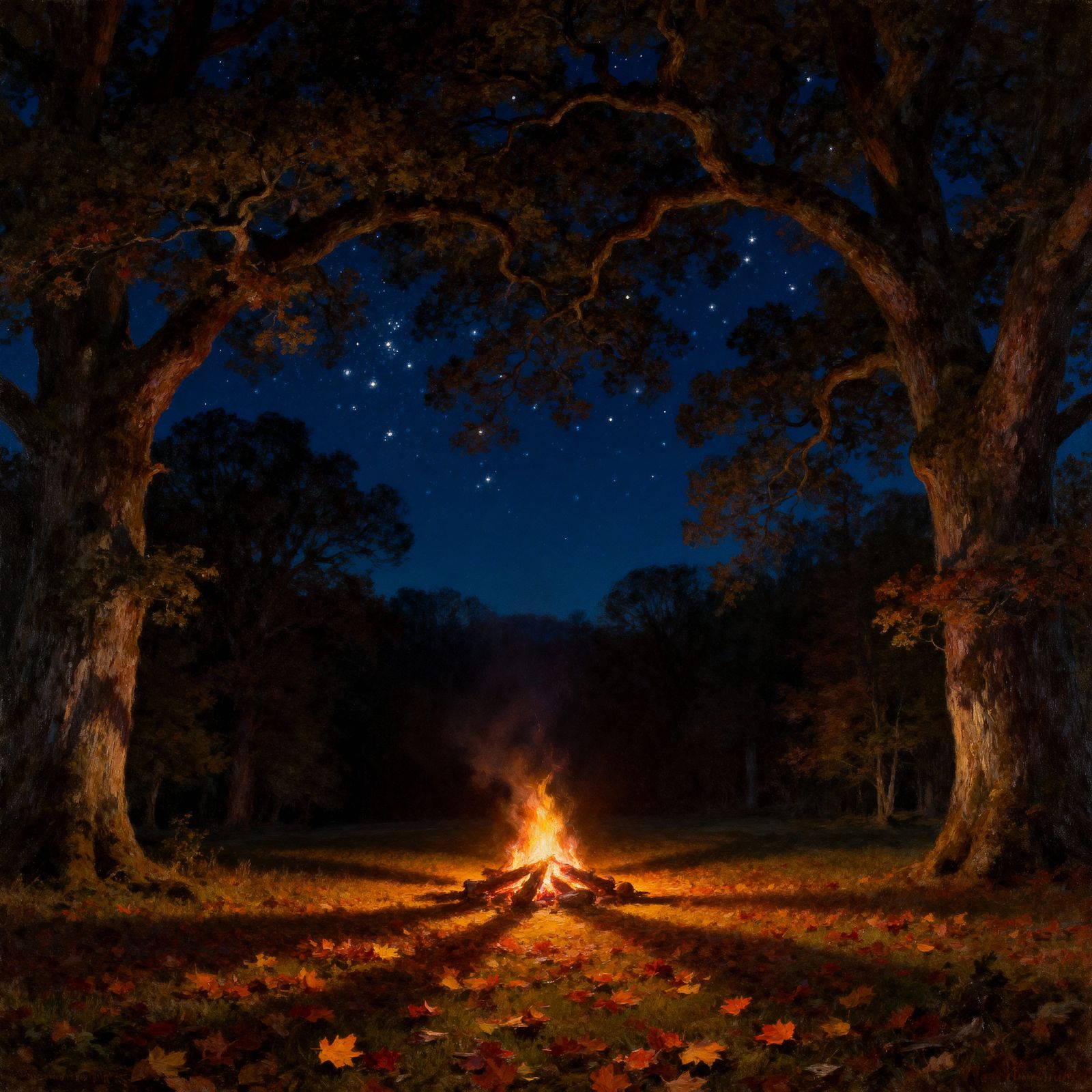 Romantic Forest Glade at Night Oil Painting