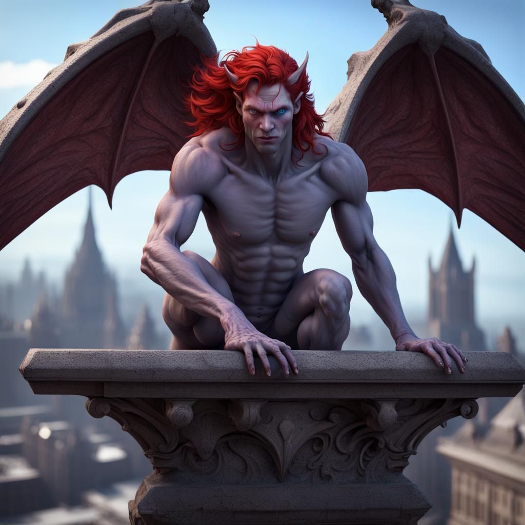 Detailed Gargoyle with Human Features in Dark Fantasy Style