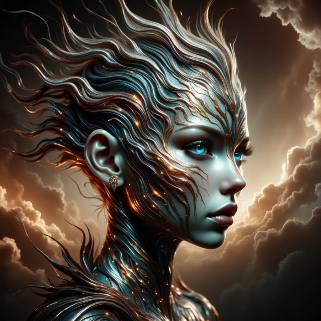 Surreal Nordic Alien Child in Cosmic Landscape