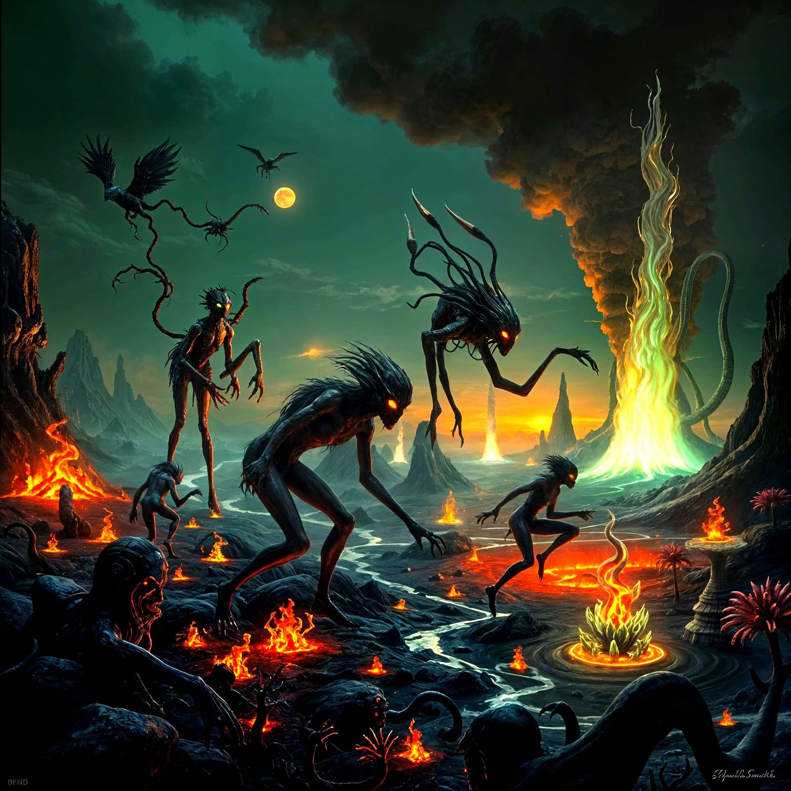 Surreal Alien Landscape of Humanoids and Beasts