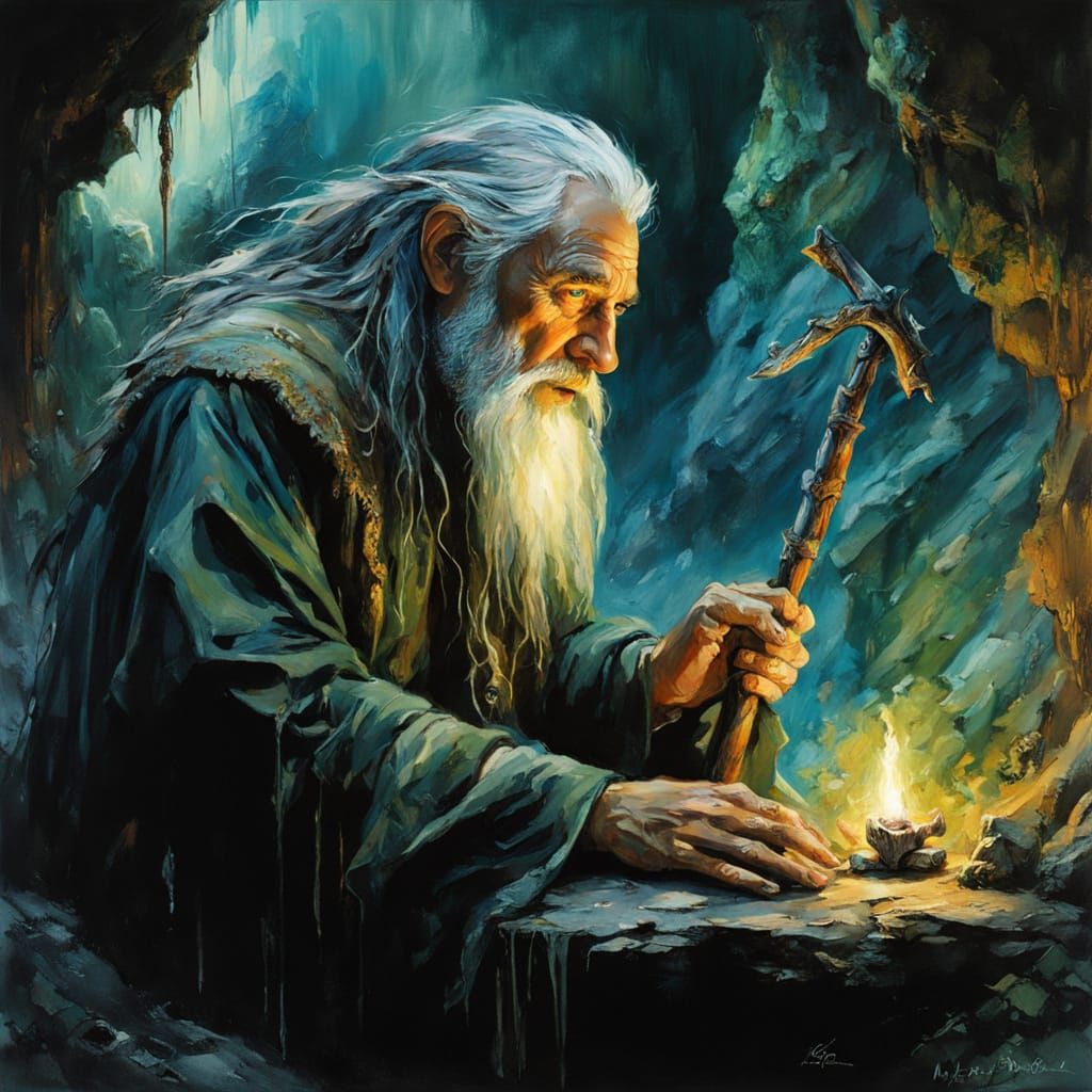 Wizard Miner in Hyper-Realistic Oil Painting Style