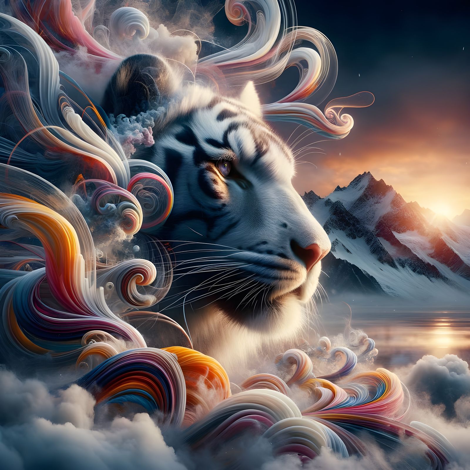 Stunning White Tiger in Dawn's Light, Cinematic Art