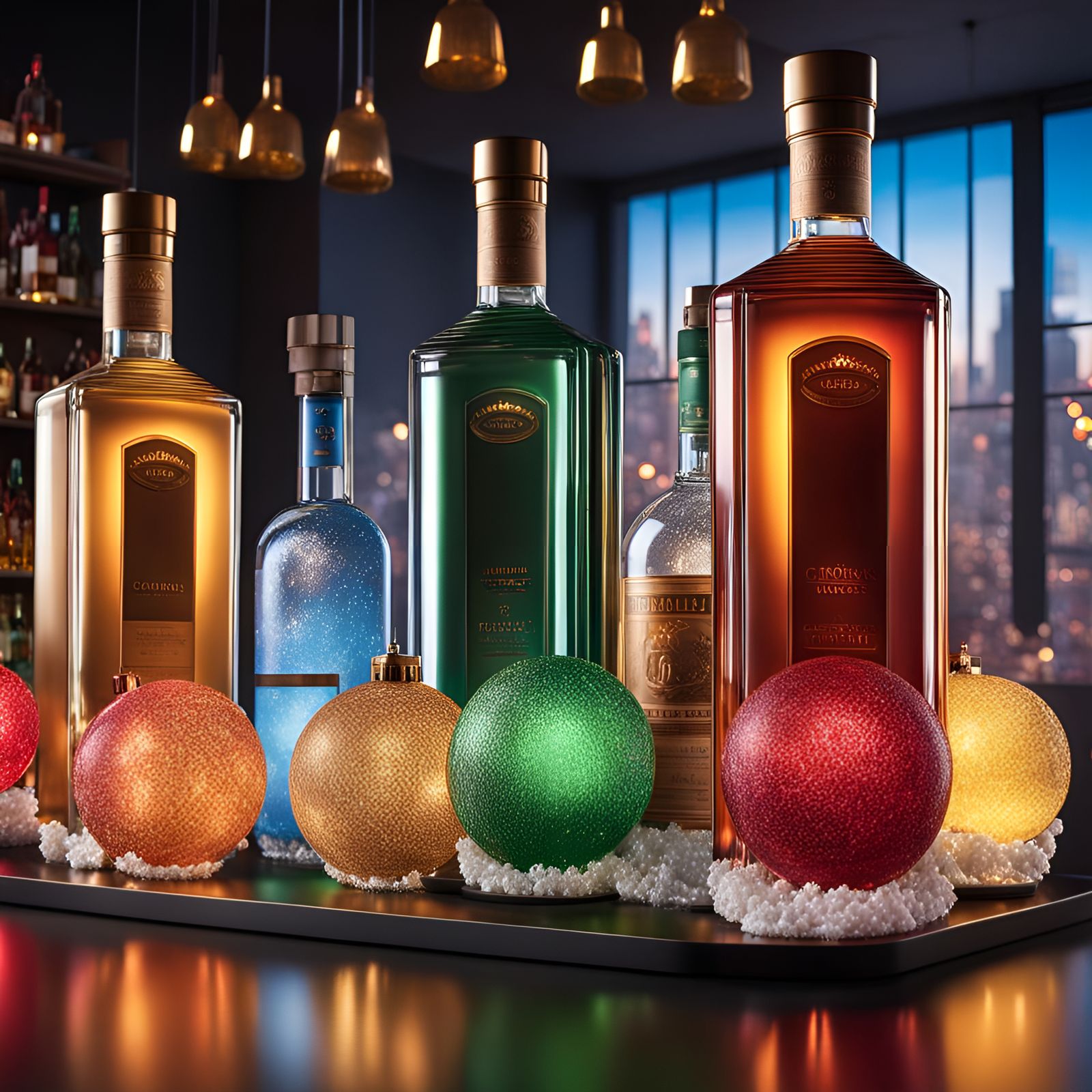 Hyperrealistic Modern Backbar with Christmas Lights