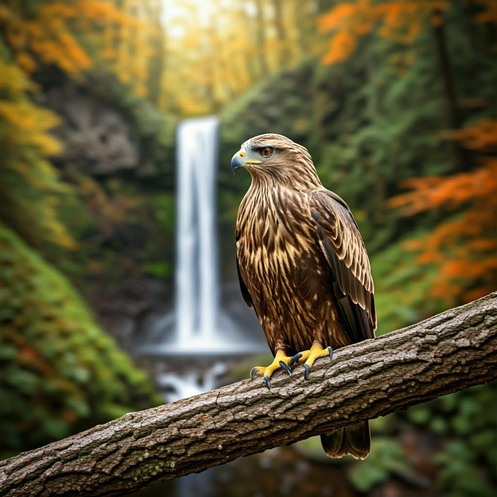 Bird of Prey in Autumn Forest Landscape