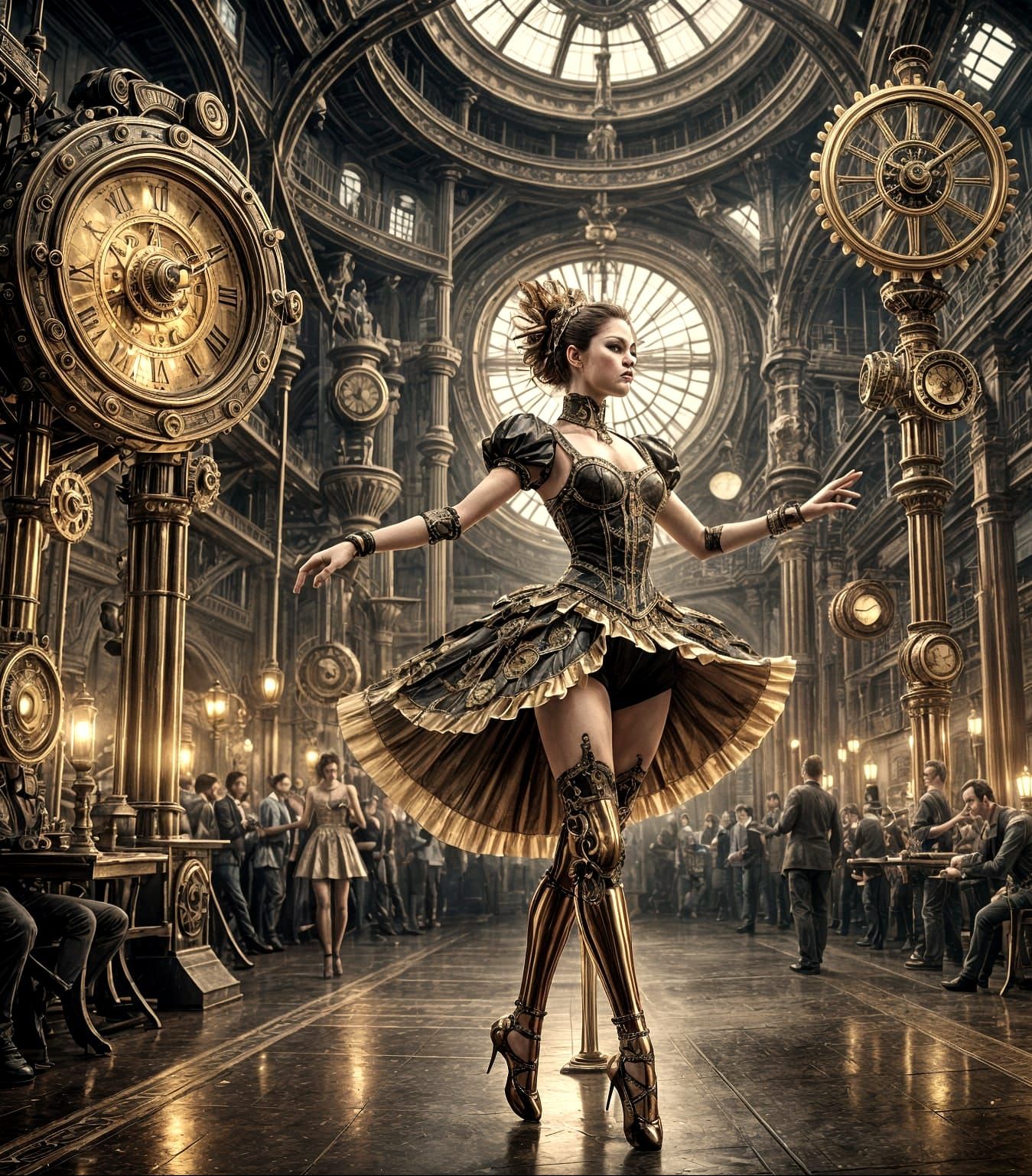 Clockwork Ballerina Dancing in Steampunk Style