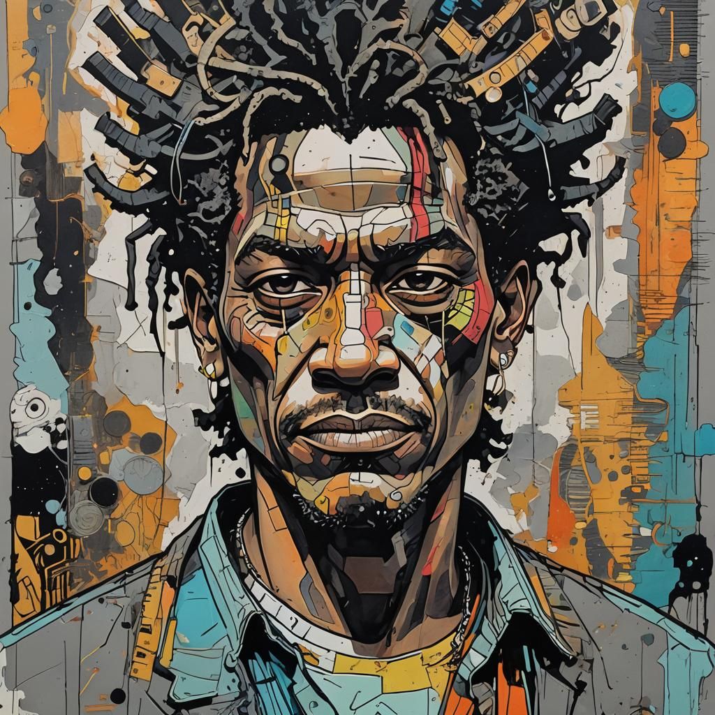 Surreal Portrait with Scrap Metal Textures in Pastel Colors