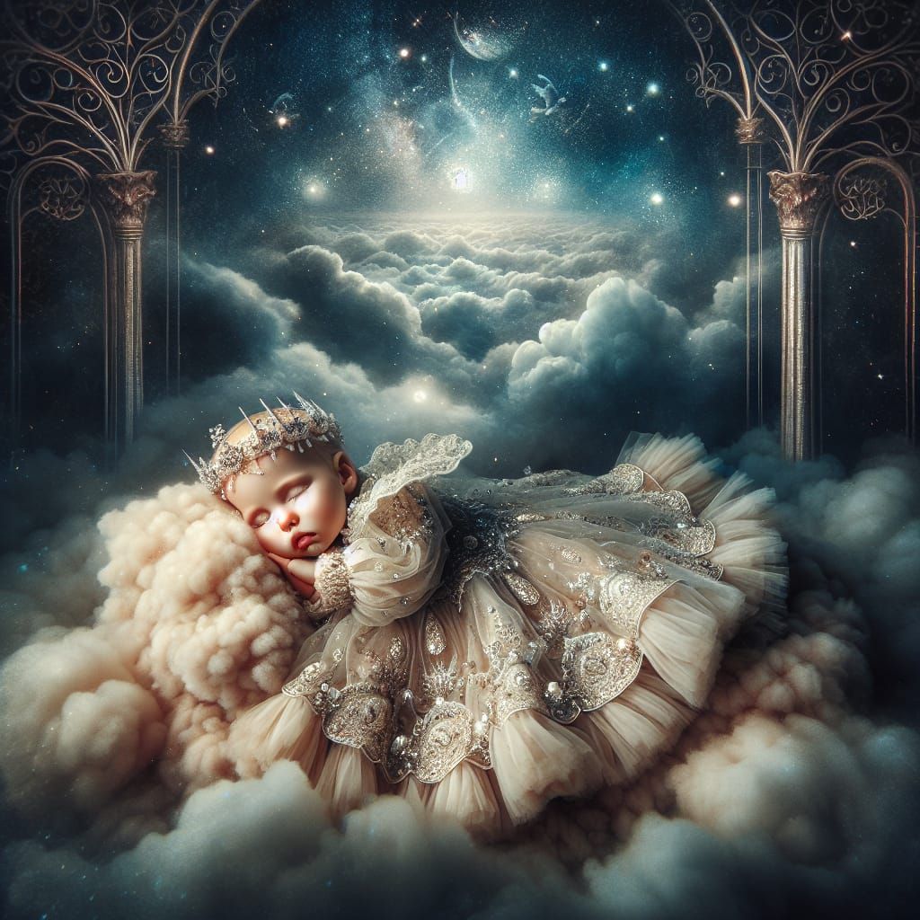 Baby Asleep on Cloud in Cosmic Cathedral